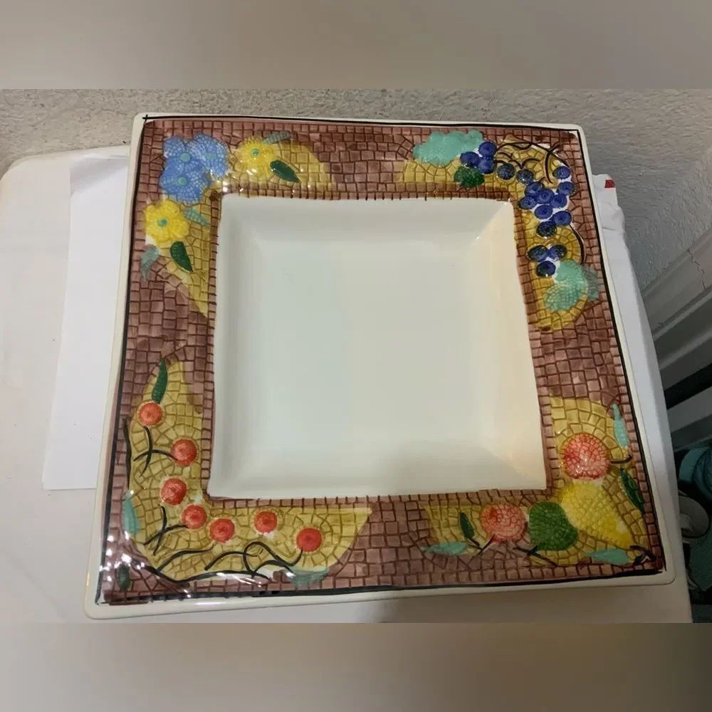 Antica Fornace 14” square Large Ceramic Fruit Pattern Serving Made in Italy